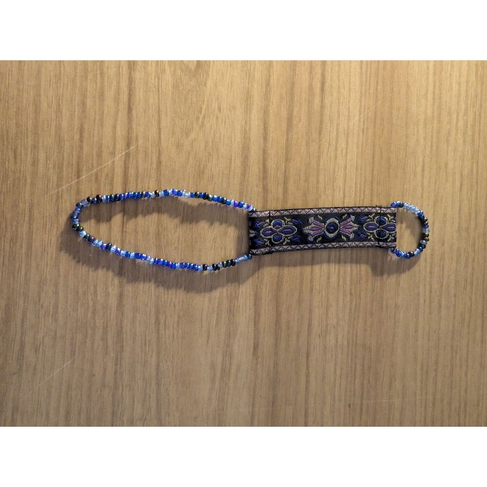 VINTAGE 90S FABRIC BEADED BLUE PURPLE TRIBAL SLAVE BRACELET RING